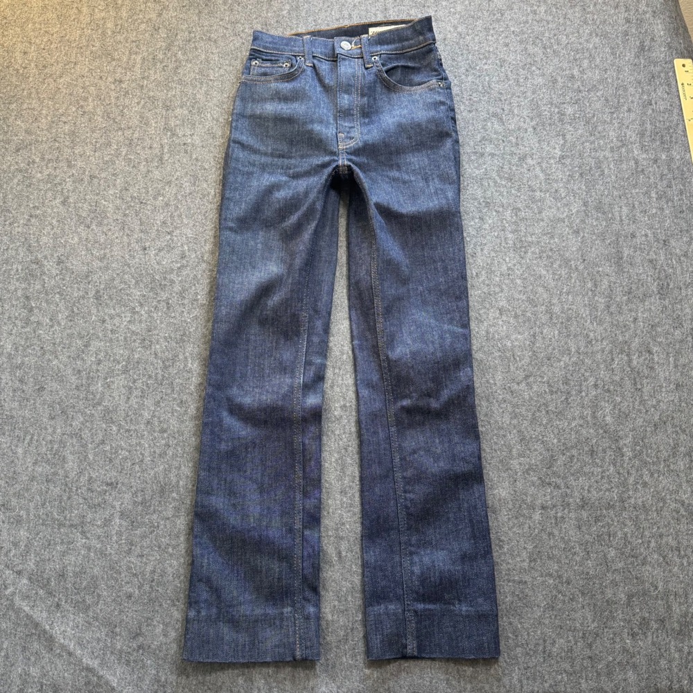 Zara Dark Wash High Rise Straight Leg Jeans Size 0 Altered Denim